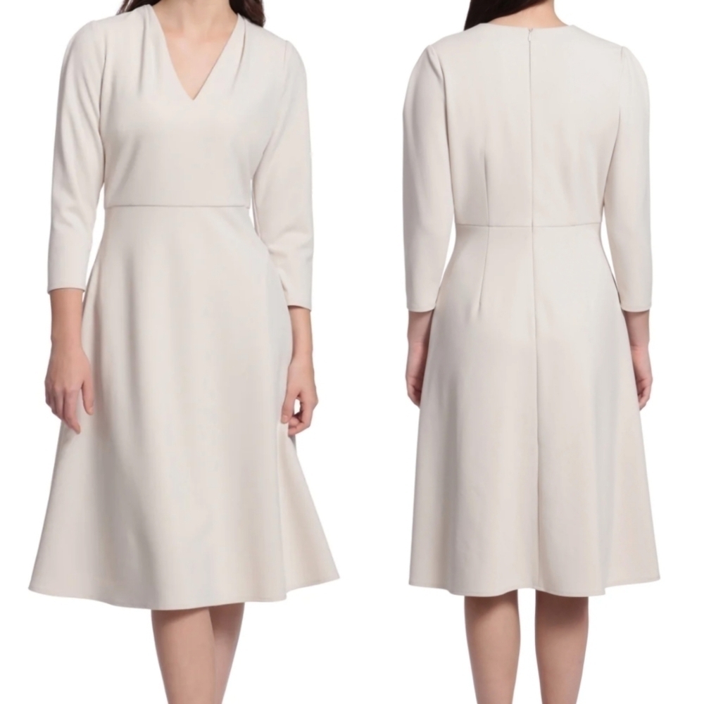 MAGGY London | V-Neck Pleated Sleeve Knee Length Dress